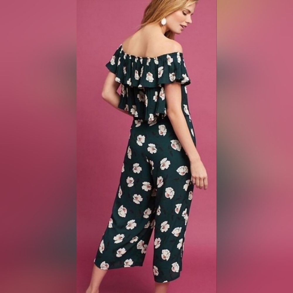 J.O.A. from Anthropologie -- Green Floral Jumpsuit - Wide Leg Flowy with Pockets - Picture 2 of 13